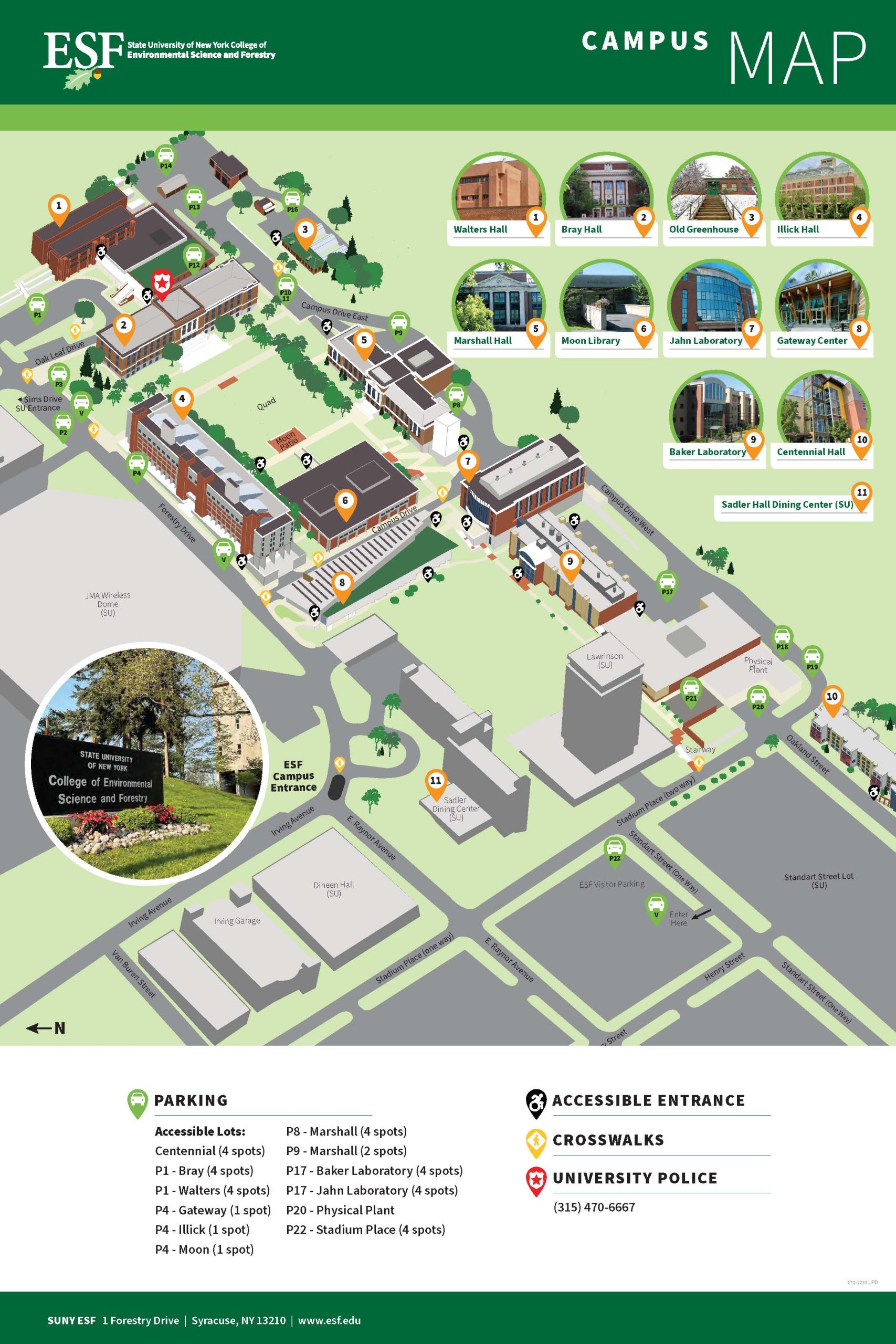 Detailed campus map of SUNY ESF in Syracuse NY